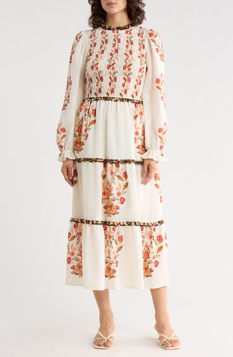 Long Sleeve Smocked Midi Dress