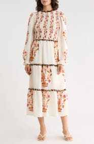 AUGUST SKY Long Sleeve Smocked Midi Dress