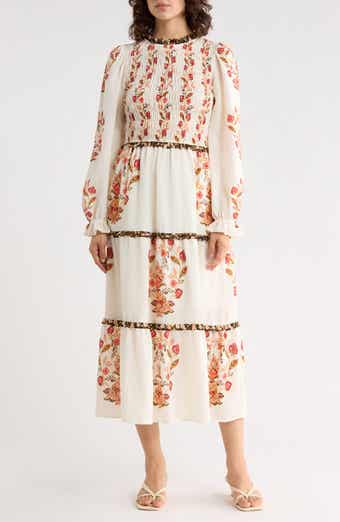 Long Sleeve Smocked Midi Dress