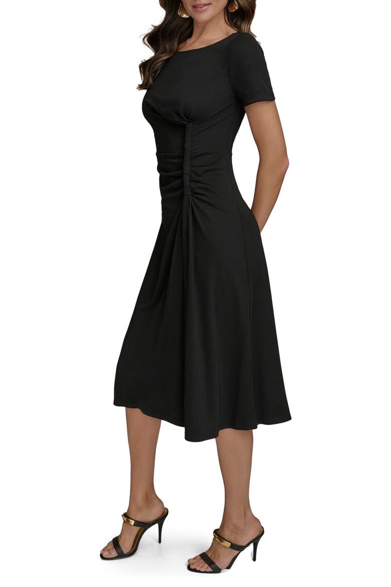 donna karan mock neck short sleeve ribbed knit midi dress Donna Karan Mock Neck Short Sleeve Ribbed Knit Midi Dress