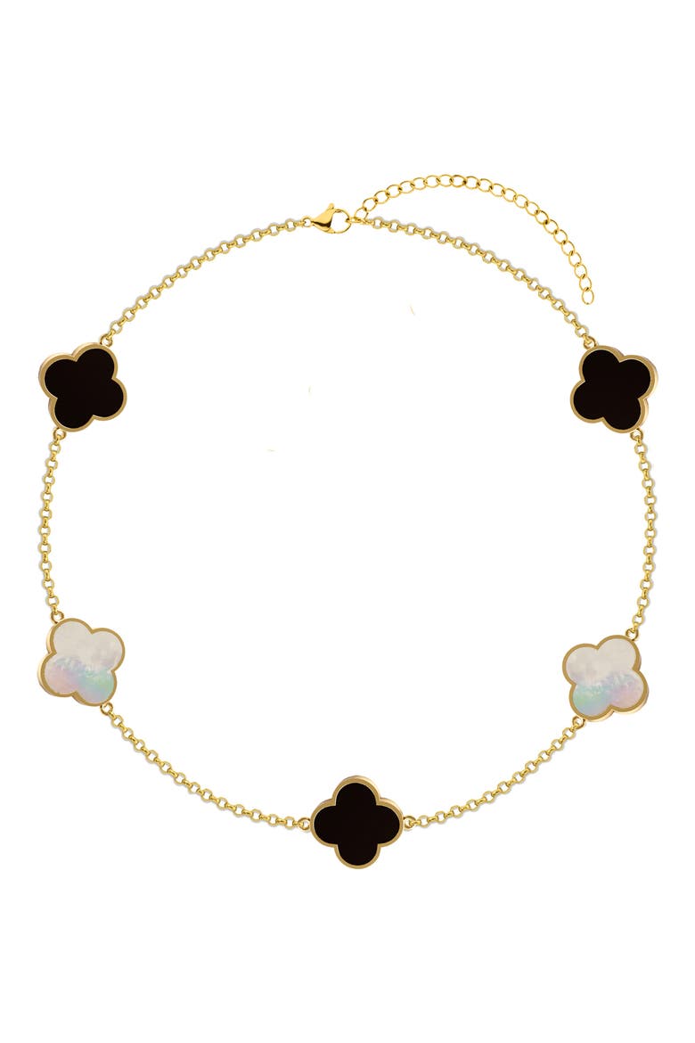 Mother-of-Pearl & Onyx Clover Chain Bracelet, Main, color, GOLD