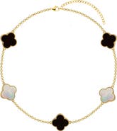 GABI RIELLE Mother-of-Pearl & Onyx Clover Chain Bracelet