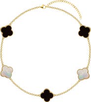 GABI RIELLE Mother-of-Pearl & Onyx Clover Chain Bracelet