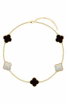 GABI RIELLE Mother-of-Pearl & Onyx Clover Chain Bracelet