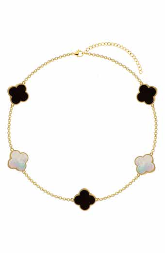 GABI RIELLE Mother-of-Pearl & Onyx Clover Chain Bracelet