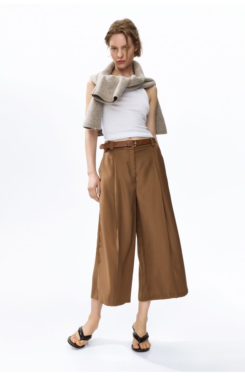 H&M Belted Twill Culottes, Alternate, color, Dark Beige