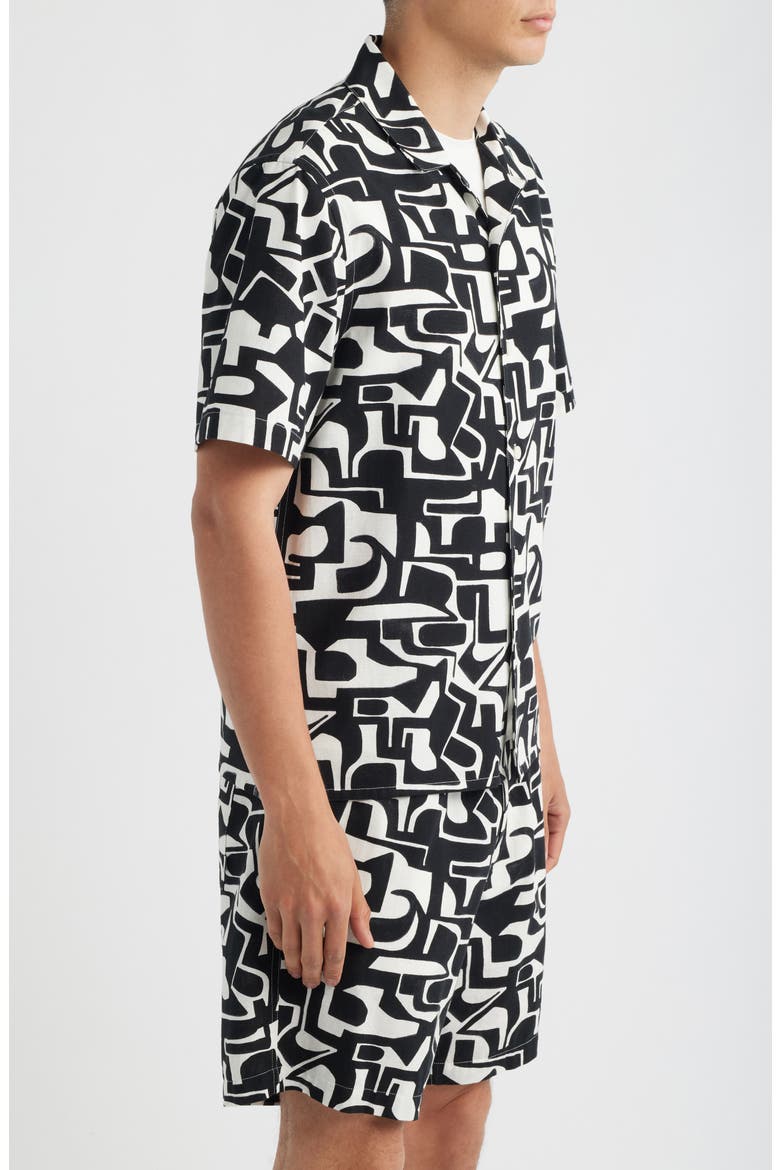 Didicot Squiggle Geo Cotton Camp Shirt, Alternate, color, BLACK / ECRU