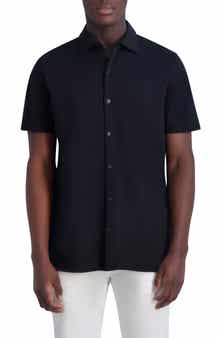 KARL LAGERFELD PARIS Short Sleeve Knit Button-Up Shirt