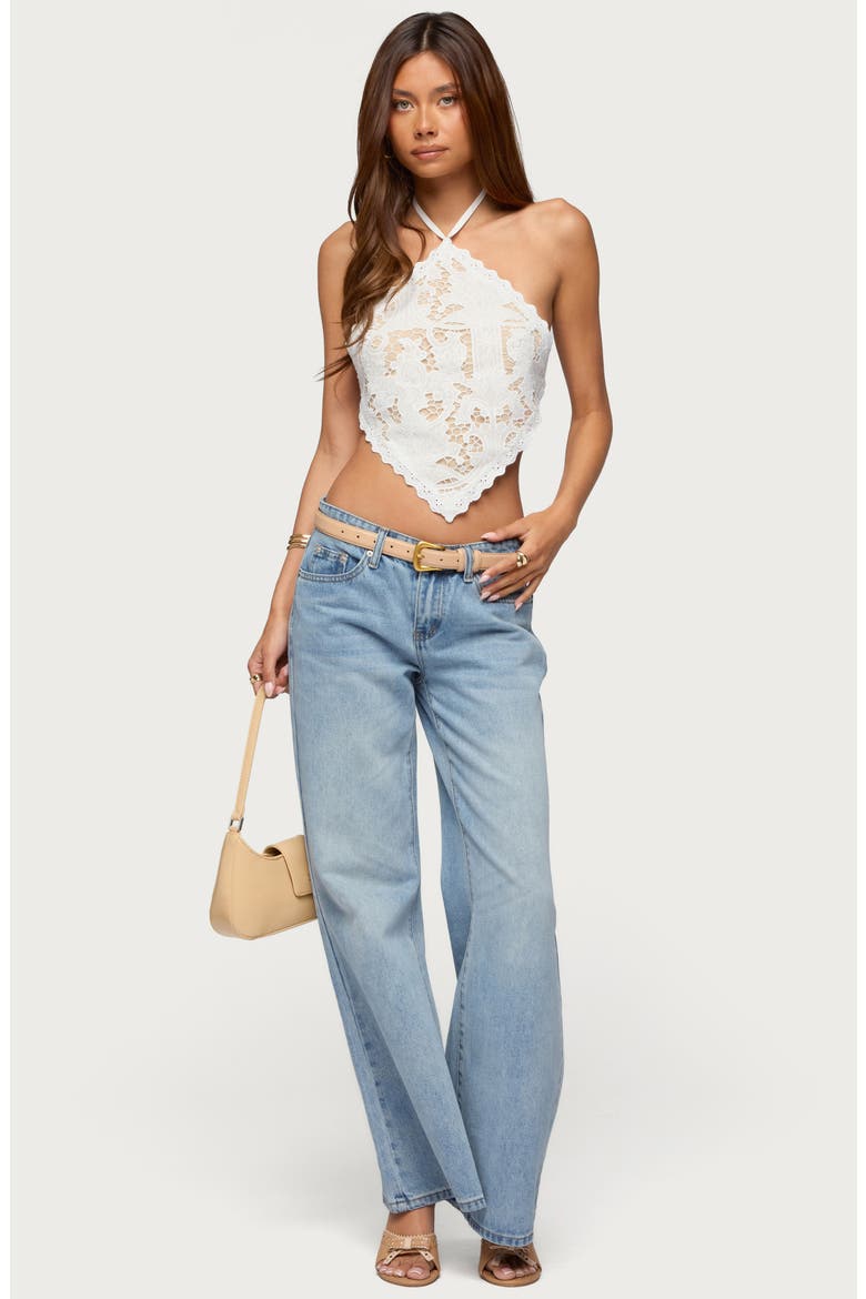 Handkerchief Lace Open Back Halter Top, Alternate, color, WHITE