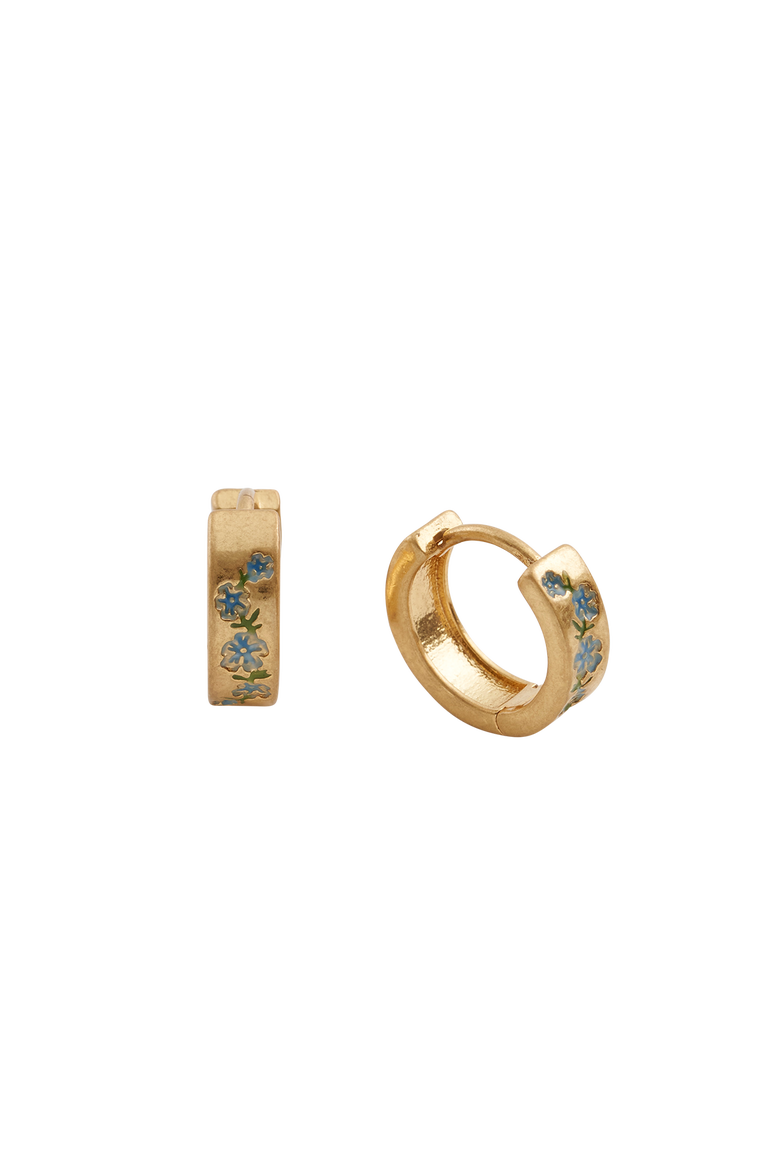 Forget-Me-Not Mini Hoop Earrings, Alternate, color, Blue & Gold