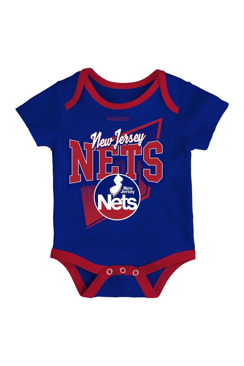 Infant Mitchell & Ness Blue/Red New Jersey Nets Hardwood Classics Bodysuits & Cuffed Knit Hat Set, Alternate, color, Blue