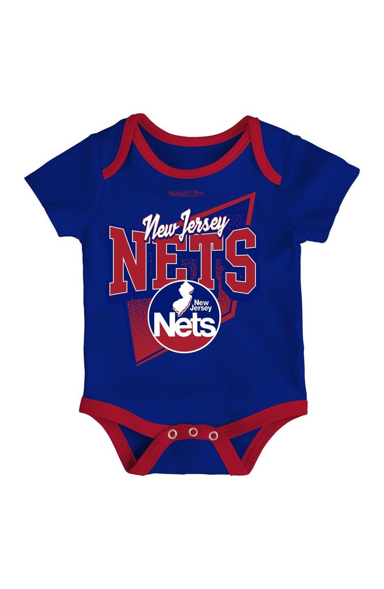 Mitchell & Ness Infant Mitchell & Ness Blue/Red New Jersey Nets Hardwood Classics Bodysuits & Cuffed Knit Hat Set, Alternate, color, Blue