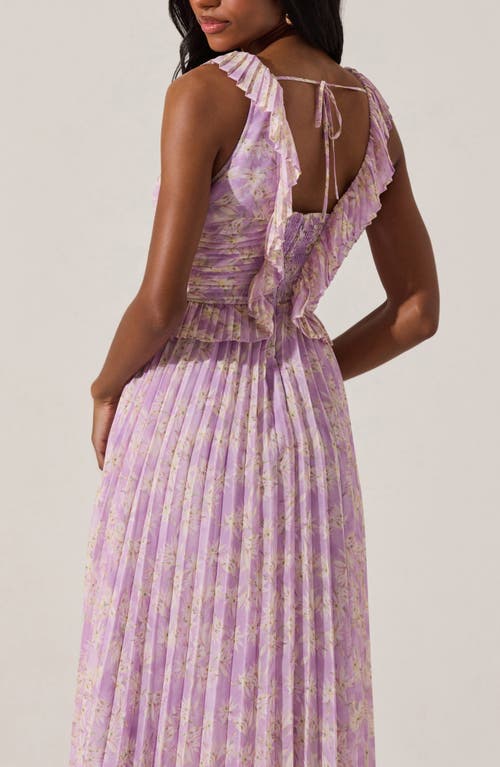 Astr The Label Ruffle Pleated Midi Sundress In Lilac Floral