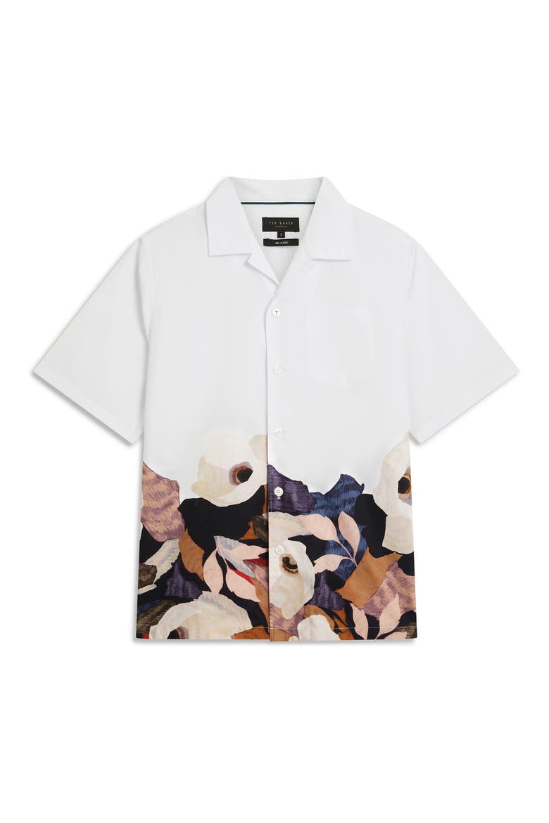 Moussa Floral Cotton Camp Shirt, Alternate, color, WHITE