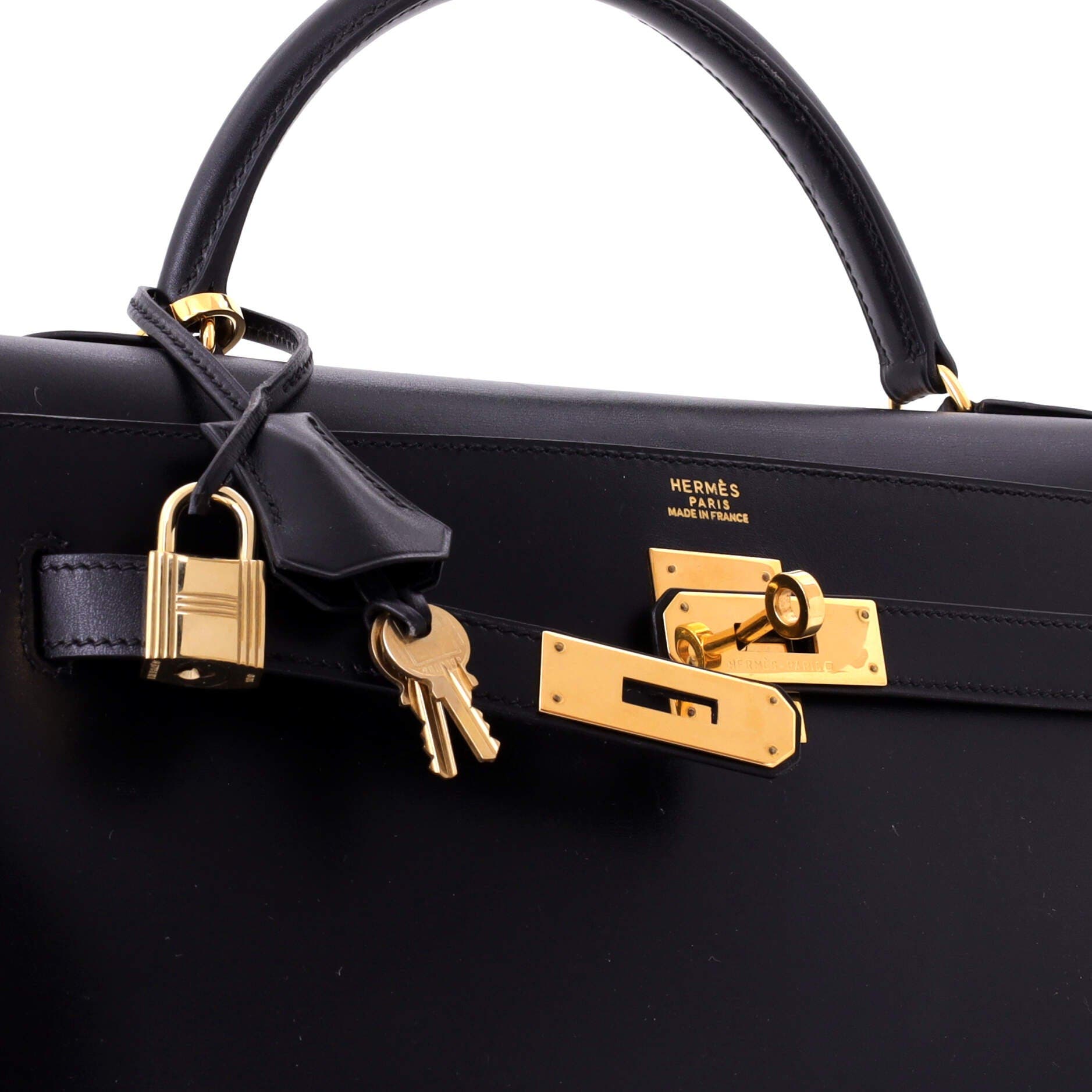 Pre-Owned Hermes Kelly Handbag Black Box Calf with Gold Hardware 32, Alternate, color, Noir