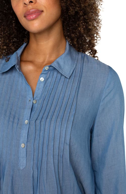 Liverpool Los Angeles Petite Long-sleeve Popover Woven Blouse In Bridgeton Light