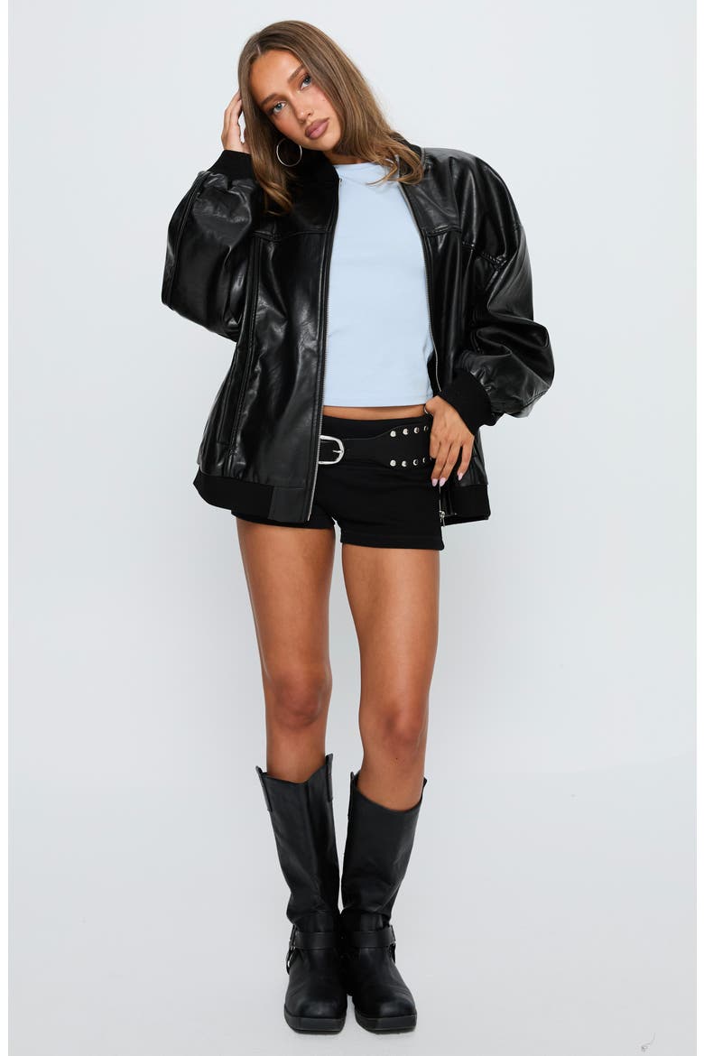 Believe It Faux Leather Bomber Jacket, Alternate, color, BLACK