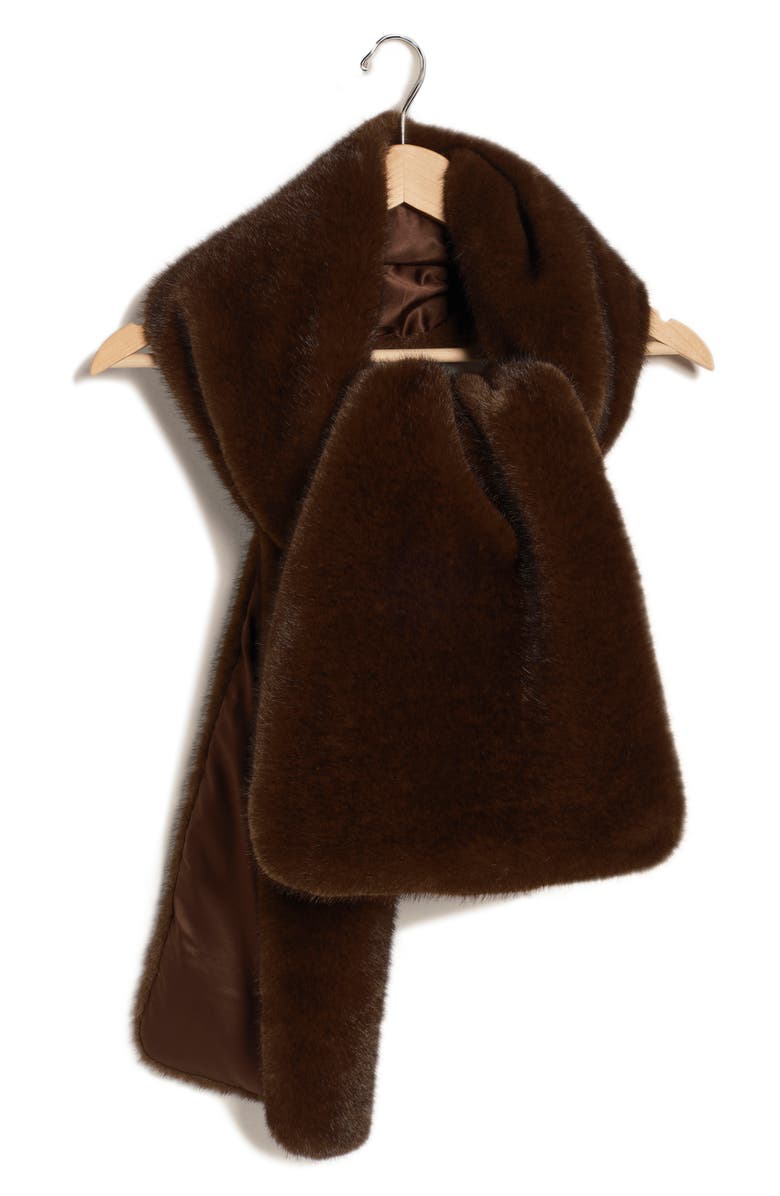 Free People Snow Angel Faux Fur Scarf, Alternate, color, Espresso