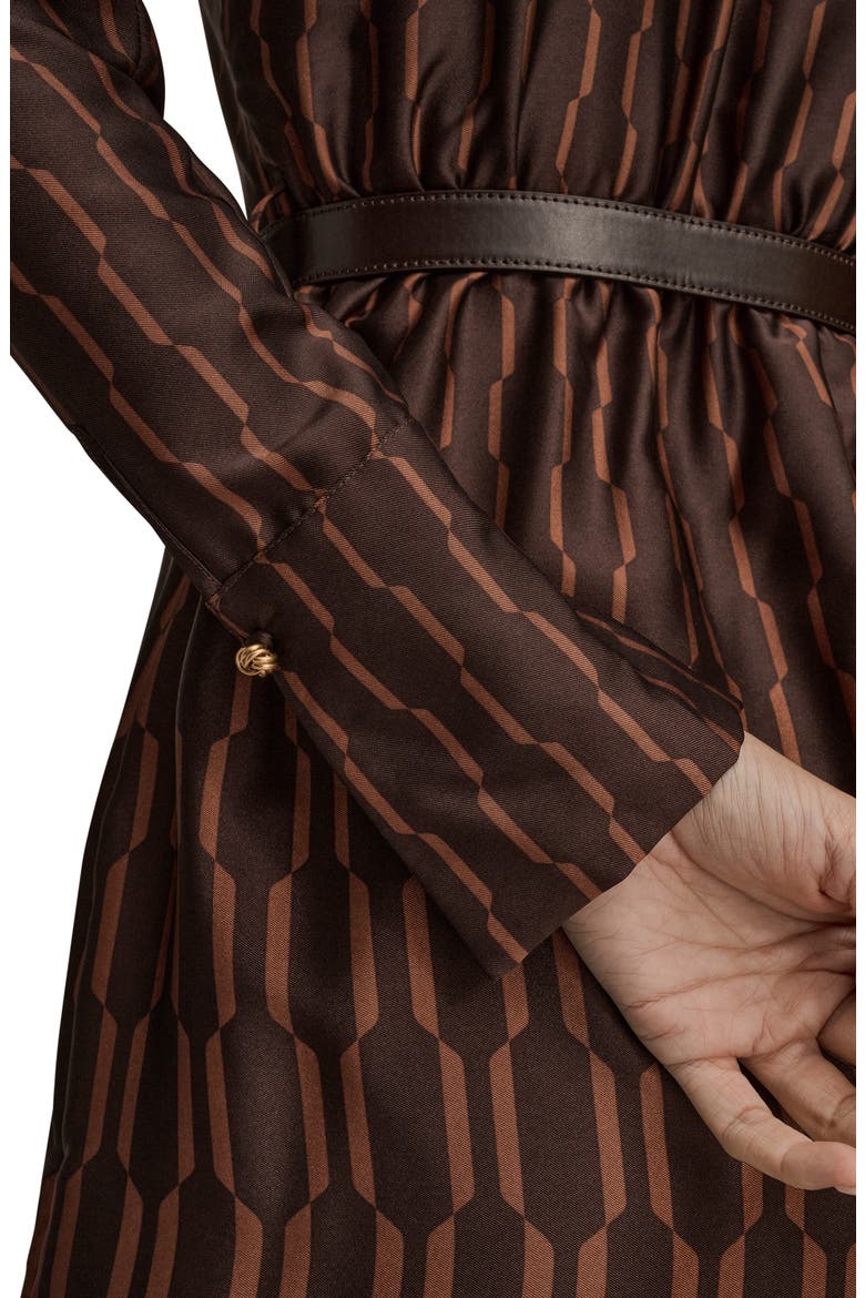Geo Print Long Sleeve Satin Dress, Alternate, color, CHOCLATE PLUM