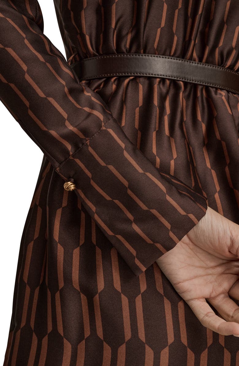 Donna Karan New York Geo Print Long Sleeve Satin Dress, Alternate, color, Choclate Plum