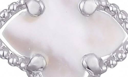 Adornia Silver Plated Halo White Mother Of Pearl Clover Cz Huggie Set In Metallic