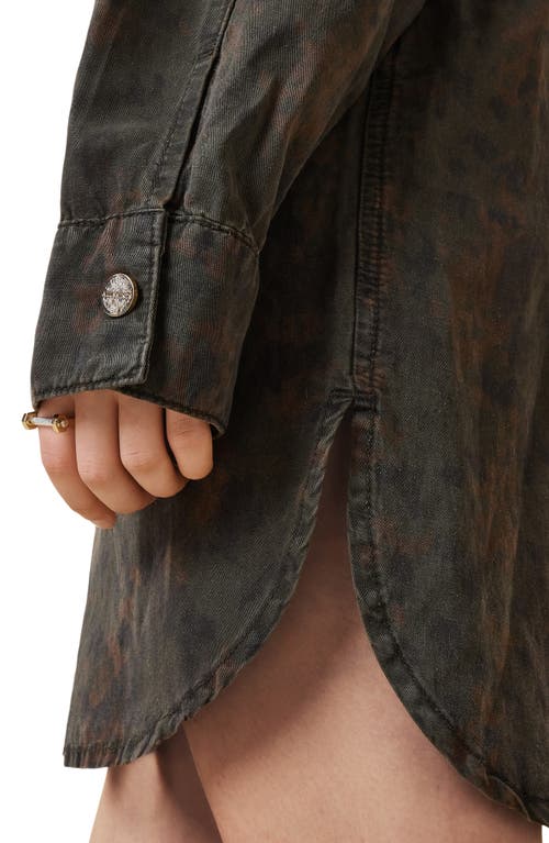 Allsaints Faye Long Sleeve Shacket Minidress In Styx Leopard Green