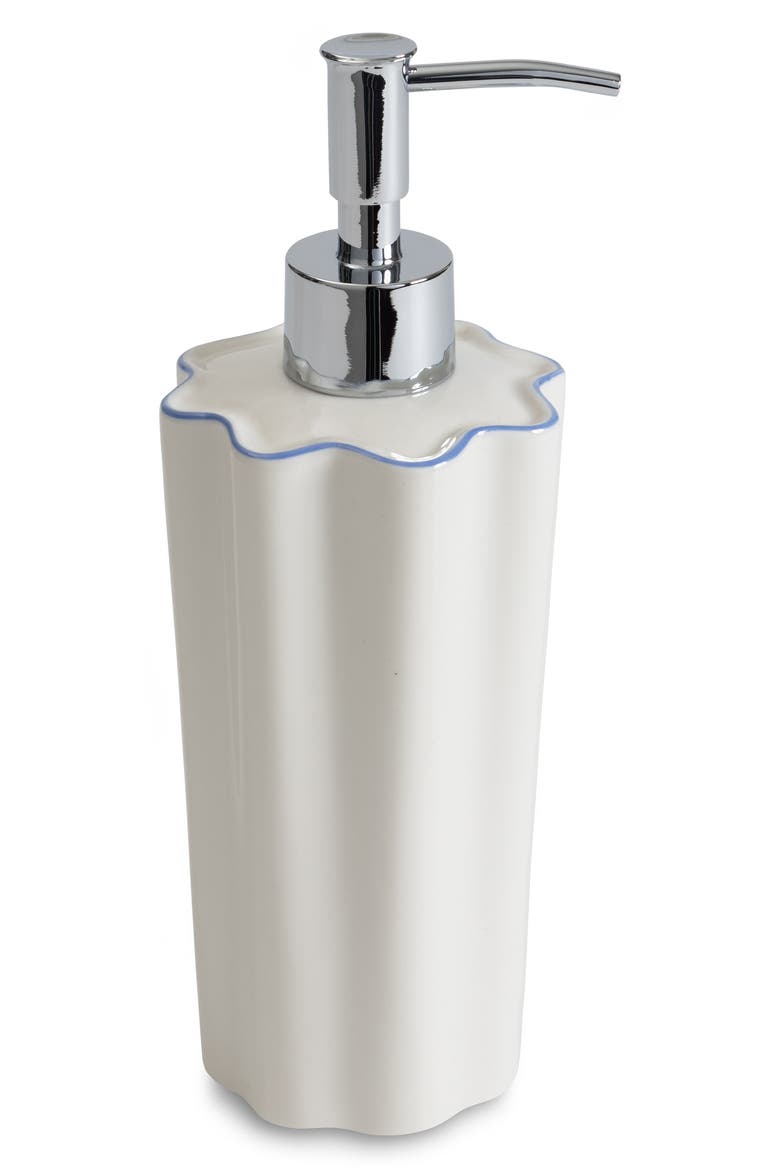 Le Marais Porcelain Lotion Dispenser, Main, color, WHITE/ CORNFLOWER BLUE