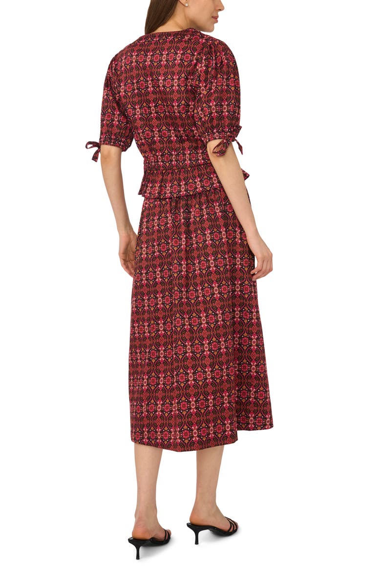 Print Stretch Cotton Midi Skirt, Alternate, color, RICH BLACK/ BURGUNDY