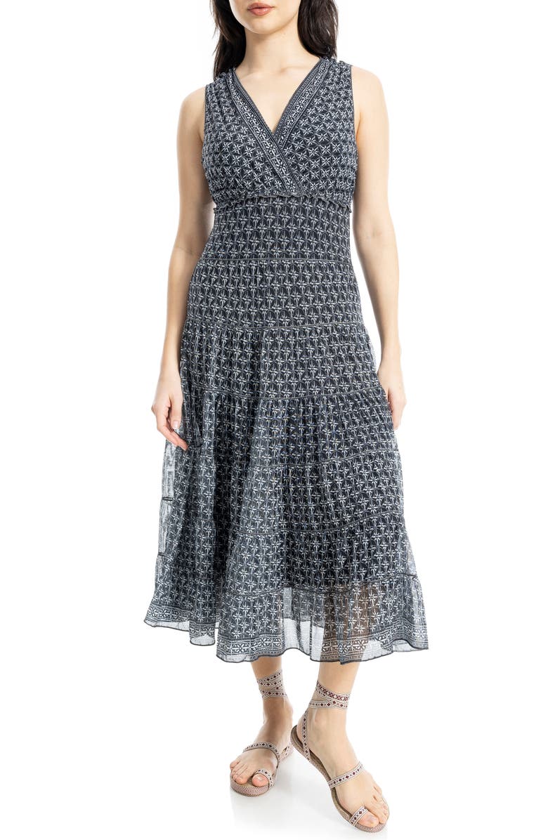 MAX STUDIO V-Neck Sleeveless Mesh Midi Dress, Main, color, Black Batik Daisy