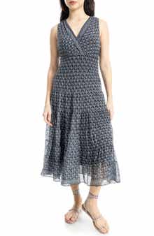 MAX STUDIO V-Neck Sleeveless Mesh Midi Dress