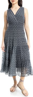 MAX STUDIO V-Neck Sleeveless Mesh Midi Dress