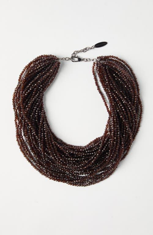 Brunello Cucinelli Multi-strand Beaded Silver And Glass Necklace In Brown