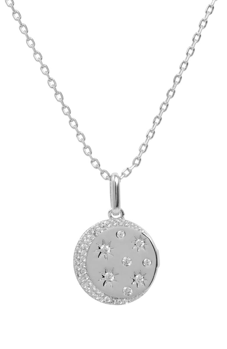 SAVVY CIE JEWELS Cubic Zirconia Moon & Star Pendant Necklace, Main, color, White-Silver
