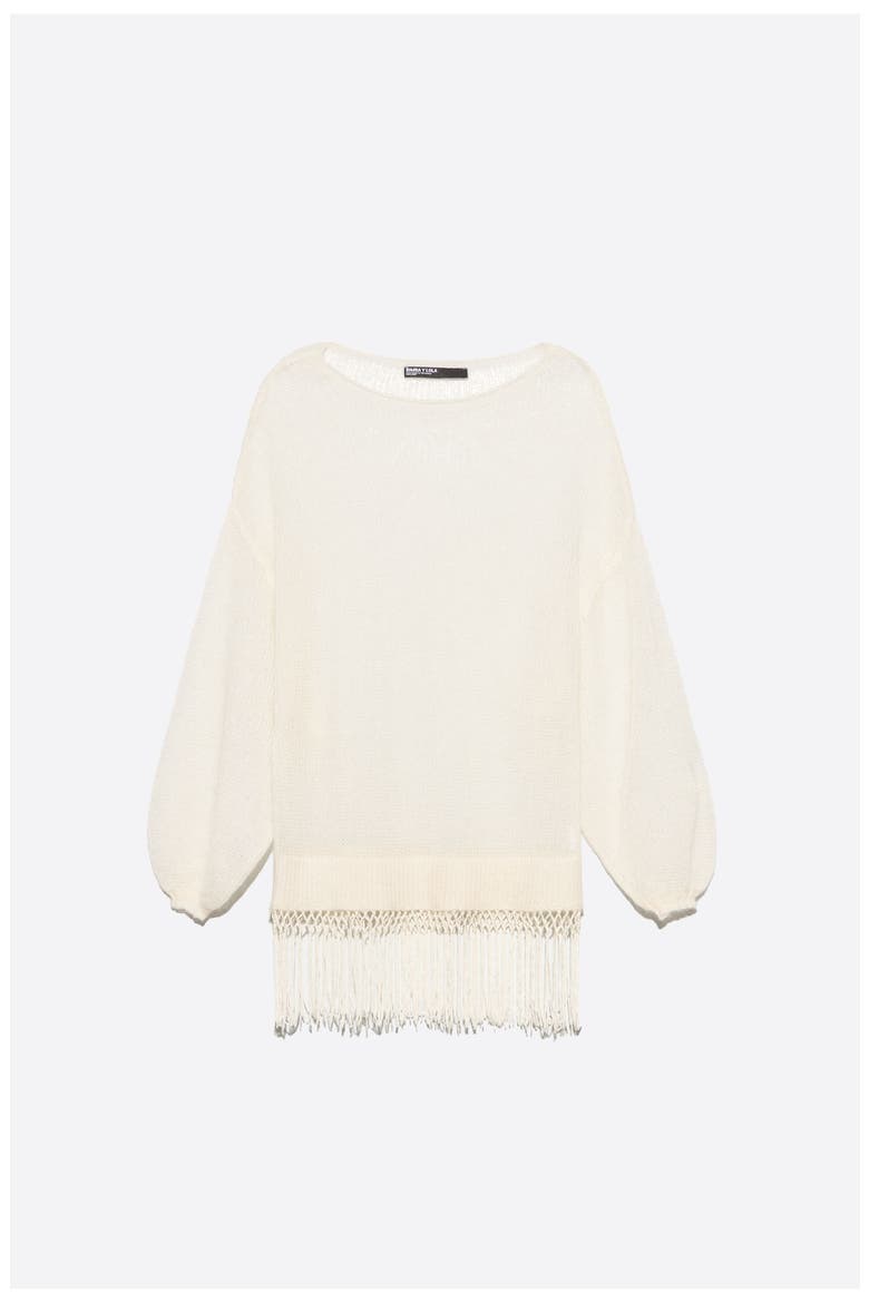 Mohair Sweater with Fringe Hem, Alternate, color, IVORY