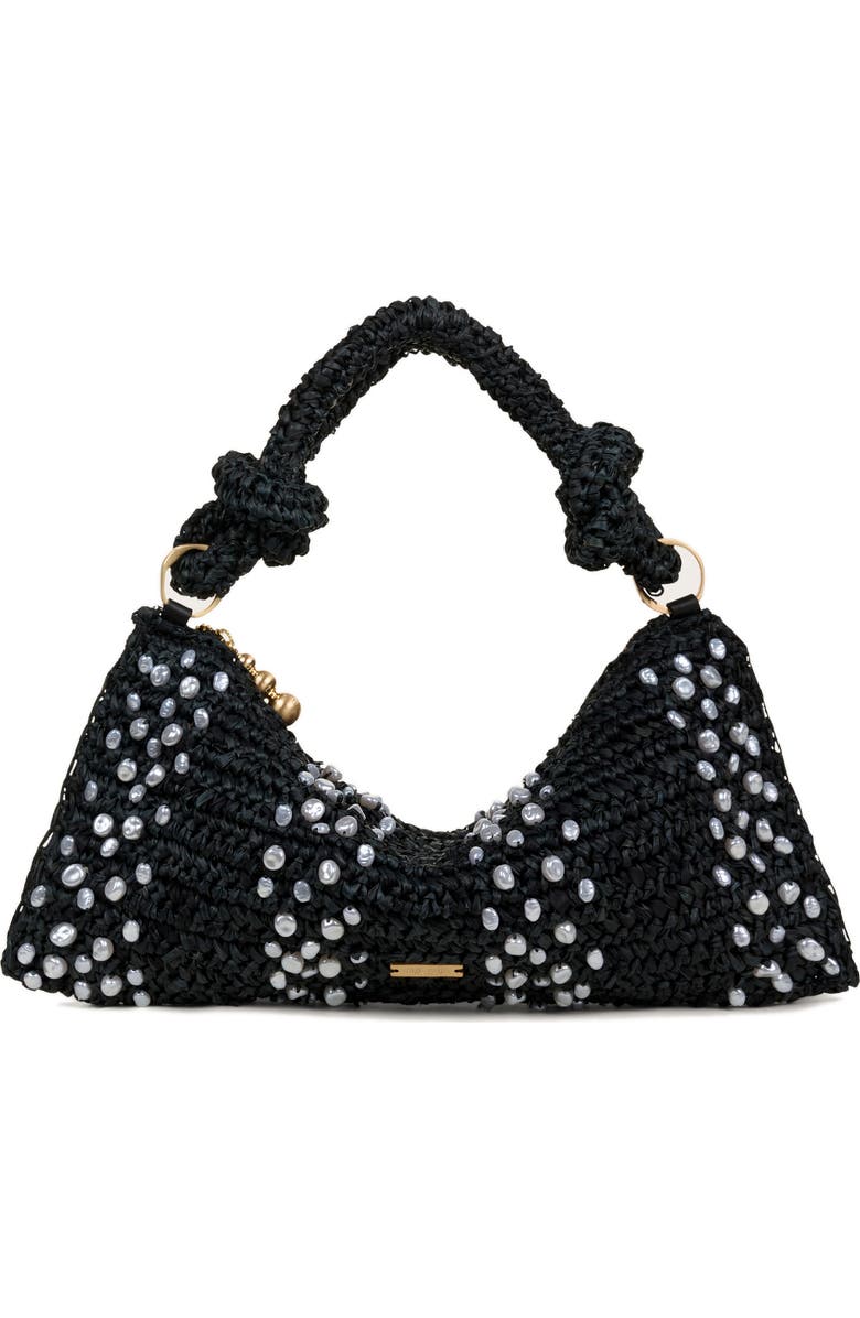 Cult Gaia Nano Hera Imitation Pearl Trim Raffia Shoulder Bag, Main, color,