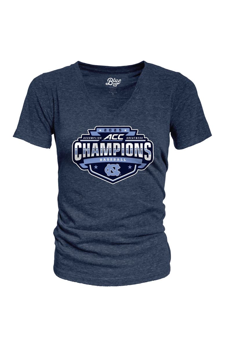 BLUE 84 Women's Blue 84 Navy North Carolina Tar Heels 2025 ACC Baseball Conference Tournament Champions Locker Room V-Neck T-Shirt, Alternate, color, Navy