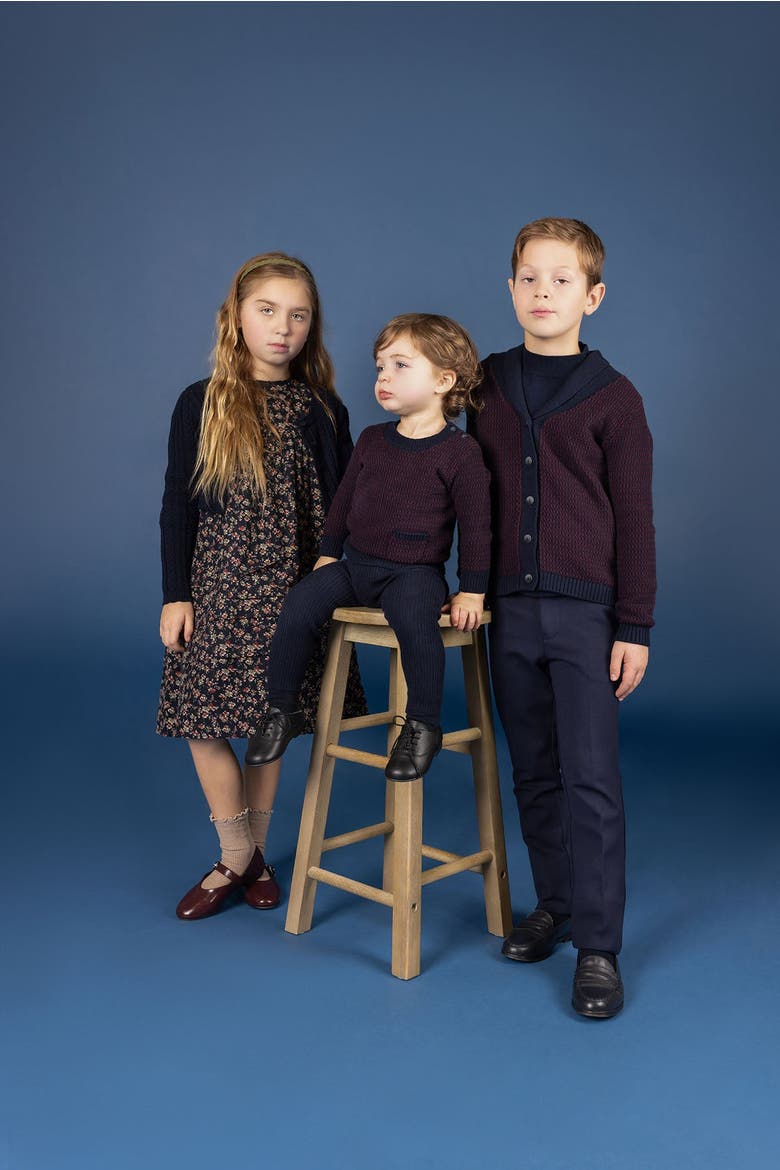 Looms Cable Pointelle Collection - Cardigan, Alternate, color, Navy
