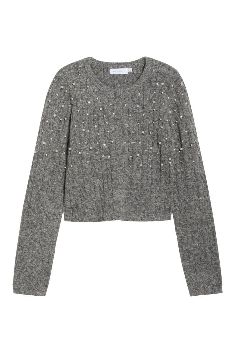 Faux Pearl Embellished Sweater, Alternate, color, CHARCOAL