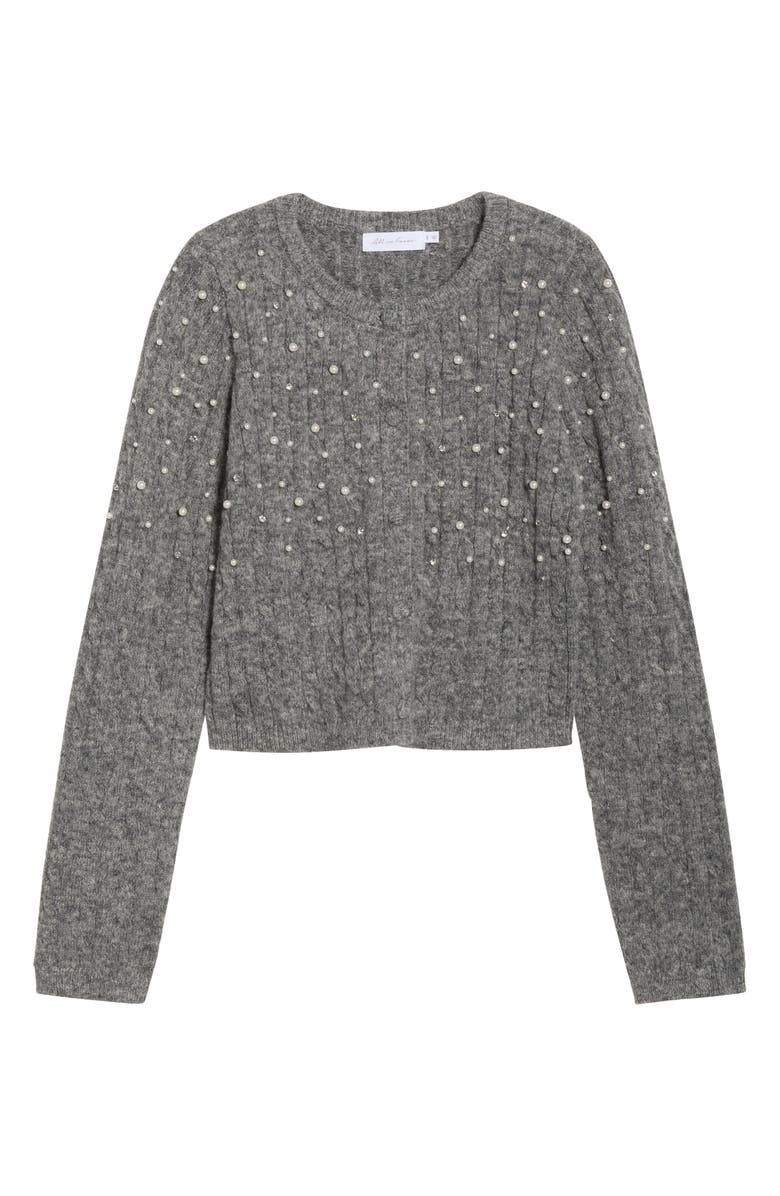 All in Favor Faux Pearl Embellished Sweater, Main, color, Charcoal
