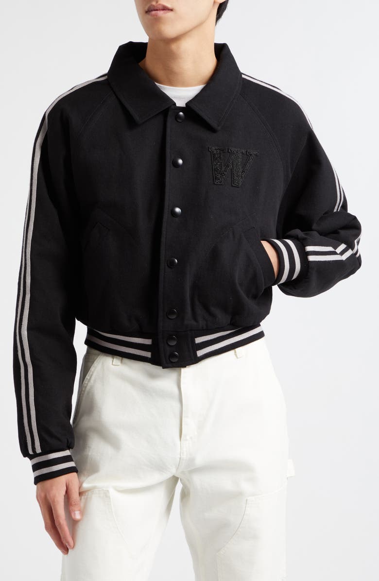 Wahine x Disney Gender Inclusive 'Pocahontas' Varsity Jacket, Main, color, Black