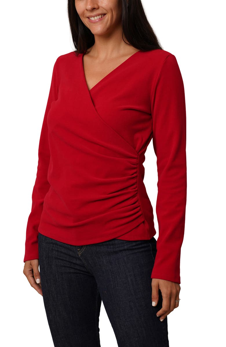CYRUS Long Sleeve Faux Wrap Top, Alternate, color, Mars Red