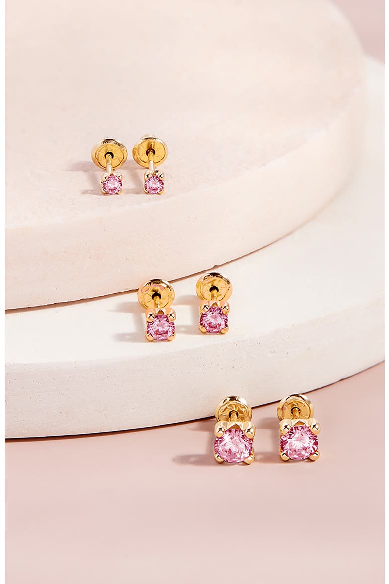 14k 4 Prong Cubic Zirconia Solitaire Earrings, Alternate, color, Pink