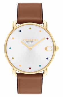 COACH Elliot Leather Strap Watch, 36mm