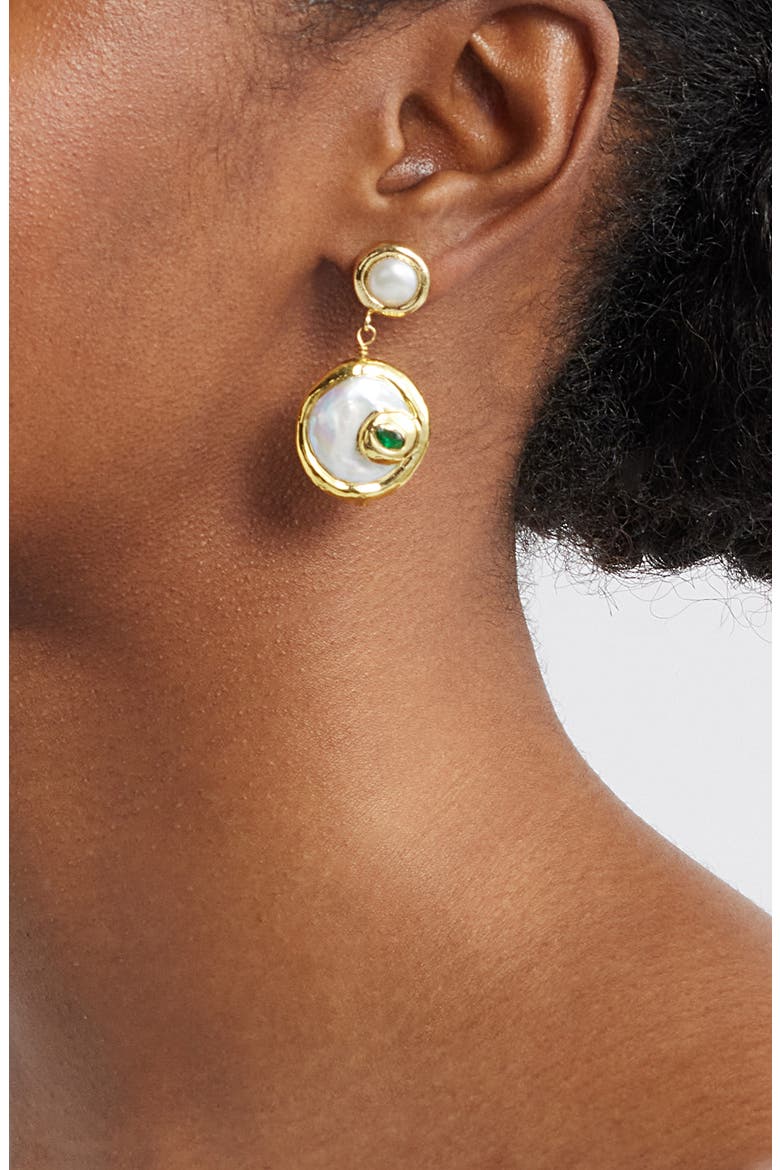 Freshwater Pearl Disc Drop Earrings, Alternate, color, GOLD