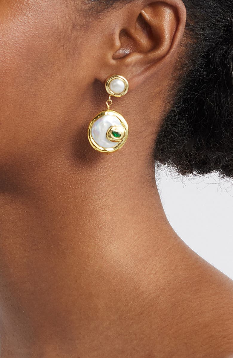 VIDAKUSH Freshwater Pearl Disc Drop Earrings, Alternate, color, Gold