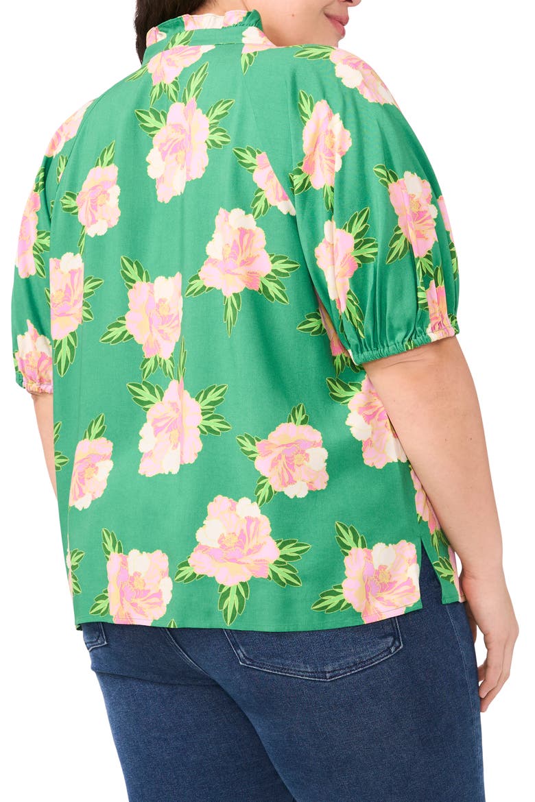 Floral Ruffle Neck Top, Alternate, color, MEDIUM GREEN