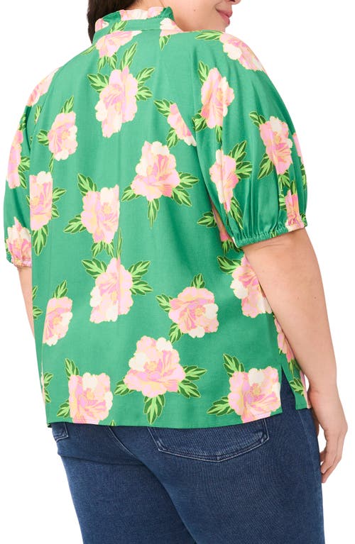 Shop Cece Floral Print Ruffle Neck Top In Medium Green
