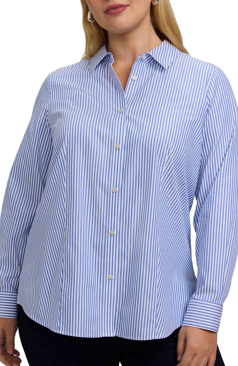 Foxcroft Dianna Stripe Cotton Button-Up Shirt, Main, color, Powder Blue/ White