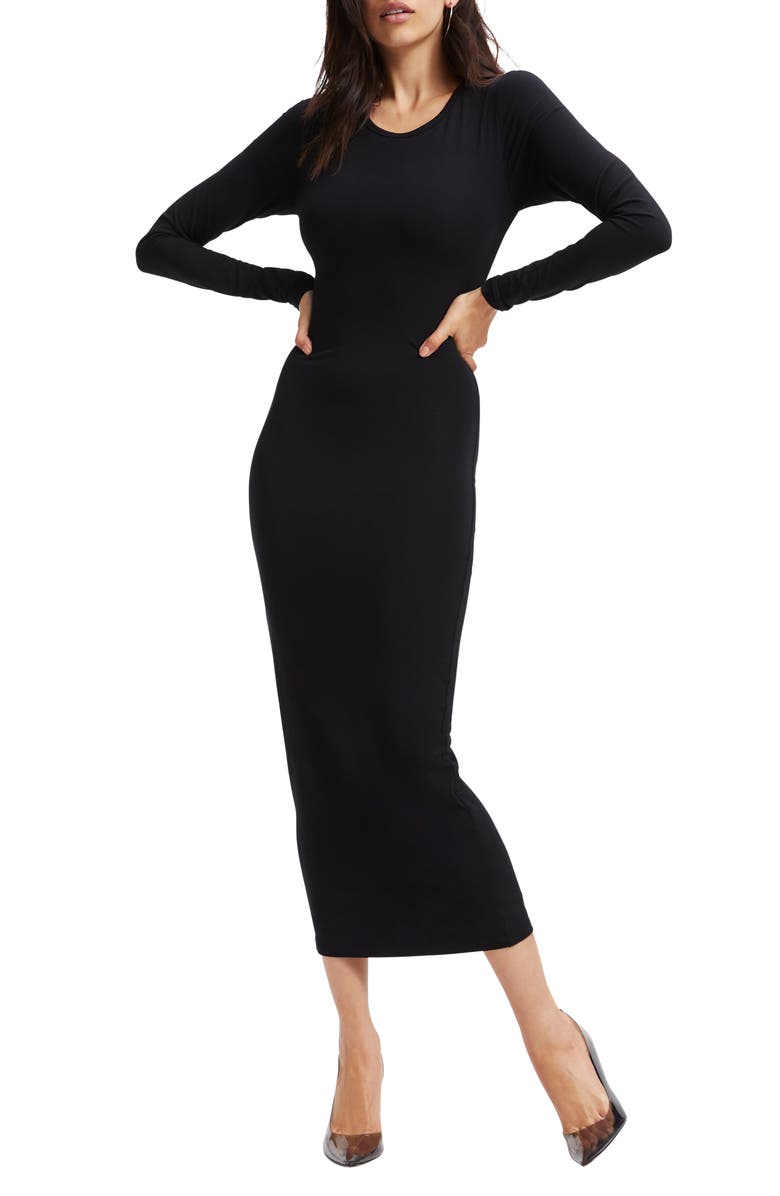 Good American Good Touch Long Sleeve Body-Con Midi Dress, Main, color, 