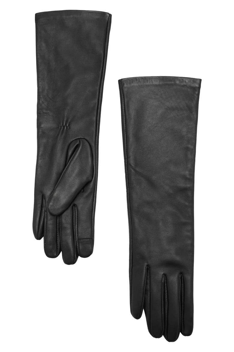 Long Leather Gloves, Main, color, BLACK